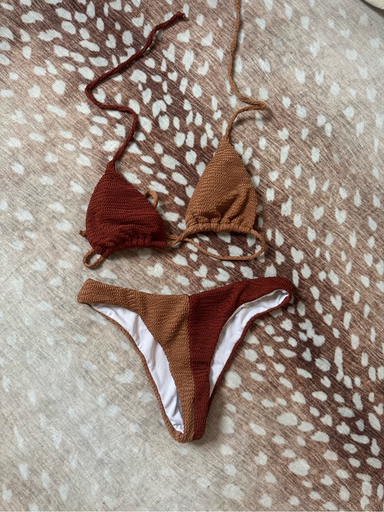 Other - Two-Tone Rust and Camel Crochet Bikini Set NWOT